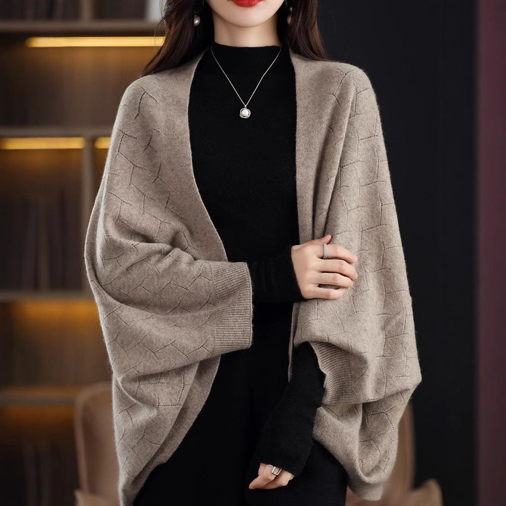 Ladies Large Knit Poncho with Modern Chic Roman Pattern and Style