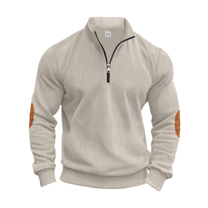 Fashion sweater for men with zipper and contrasting elbow patches Lune London