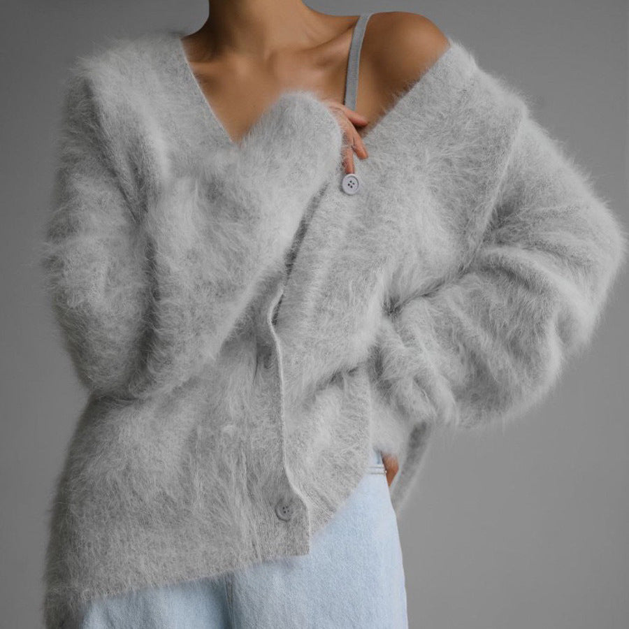 Ladies Oversized Plush Cardigan Lune London