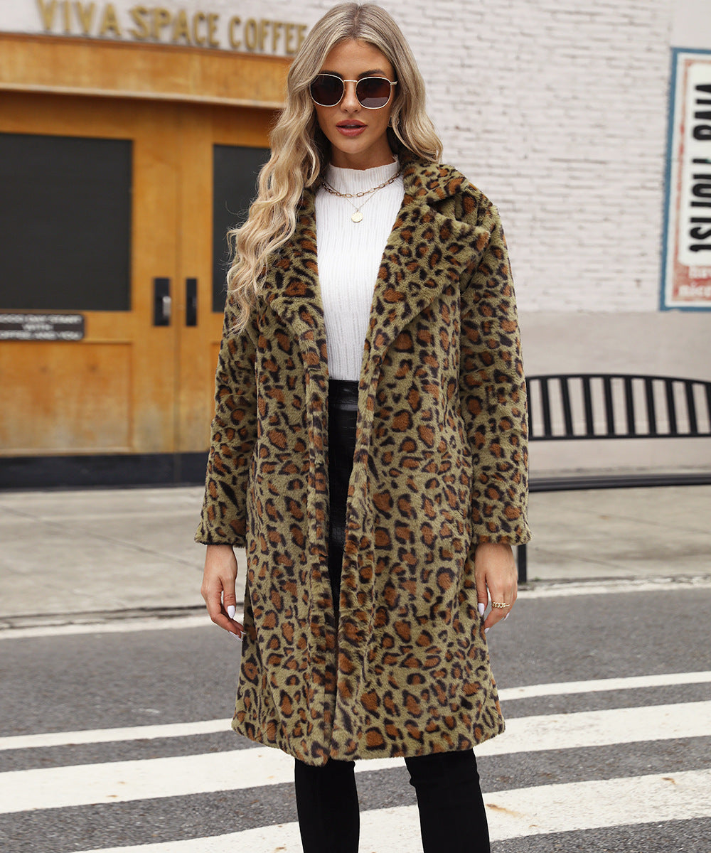 Ladies Plush Leopard Coat with Elegant Lapel Lune London