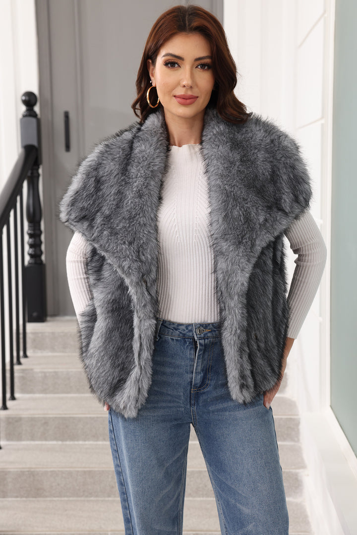 Ladies sleeveless long-pile faux fur vest with voluminous shawl collar Amarae