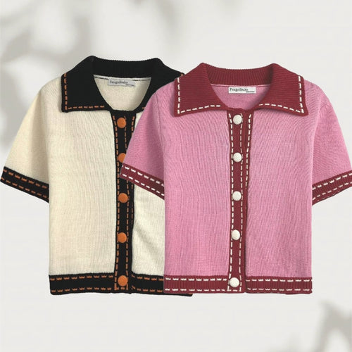 Short-sleeve sweater for ladies with contrasting details Amarae