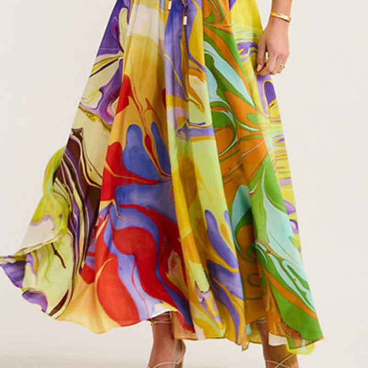 Robe maxi femme avec design coloré artistique et ceinture élastique Chic & Stil