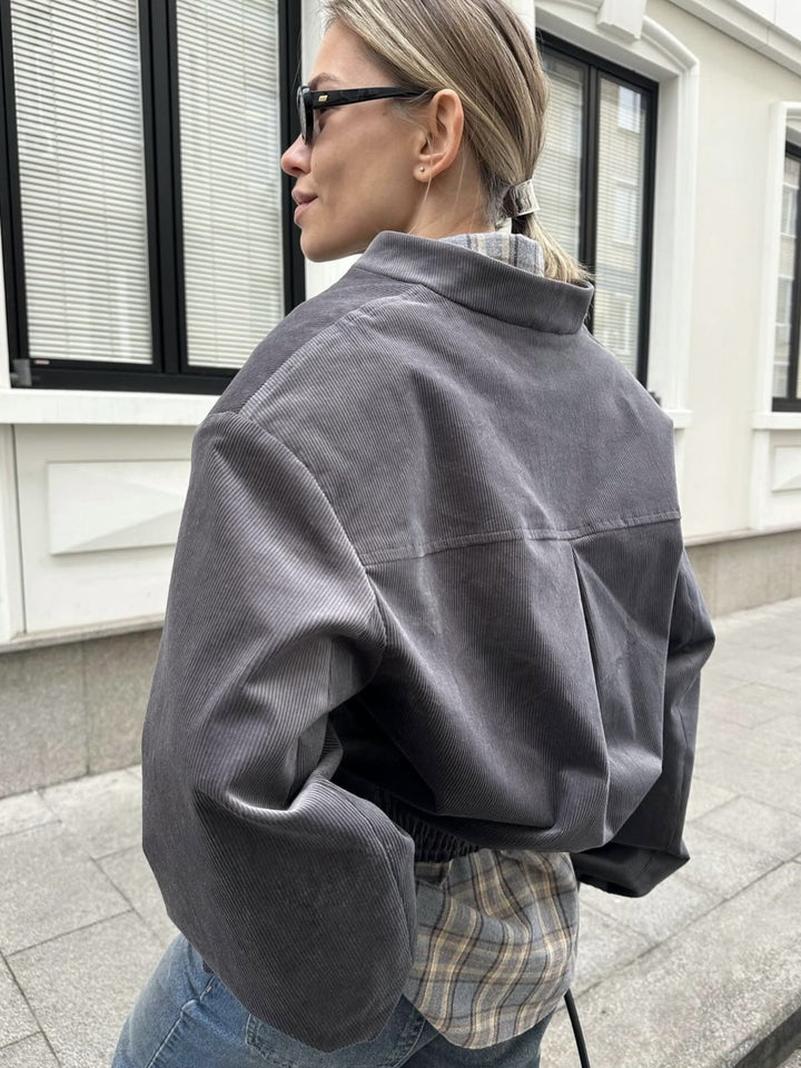 Casual corduroy jacket for women with high collar and elastic hem Lune London