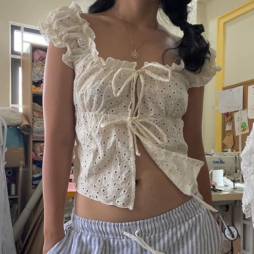 Women's Ruffle Shirt with Low Waist and Ties Lune London