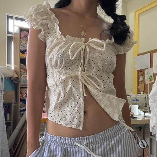 Women's Ruffle Shirt with Low Waist and Ties Amarae