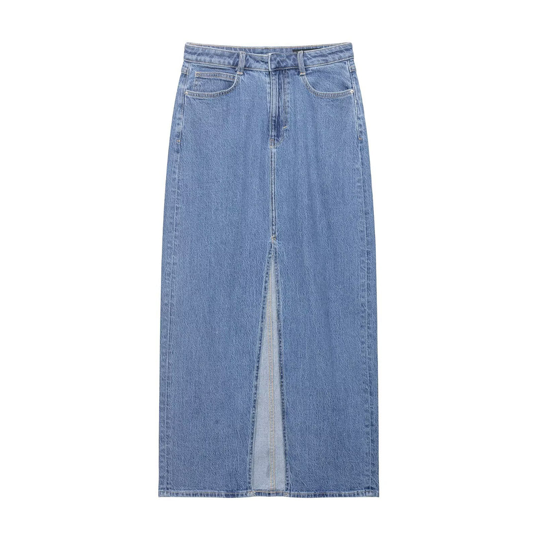 Women Tailored Denim Vest with Asymmetrical Button Placket and Princess Seams Amarae