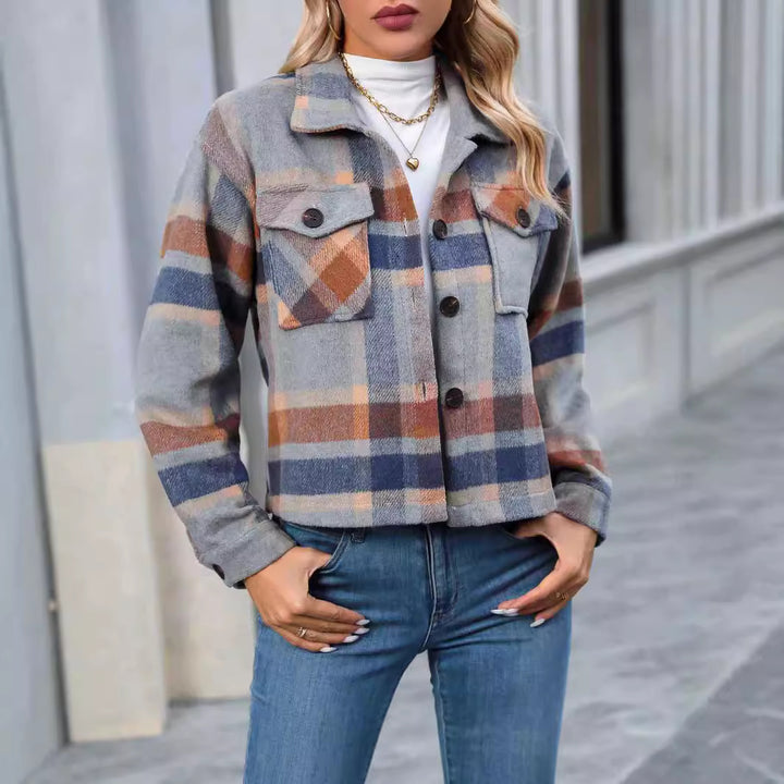 Ladies Checked Flannel Jacket with Pockets Amarae