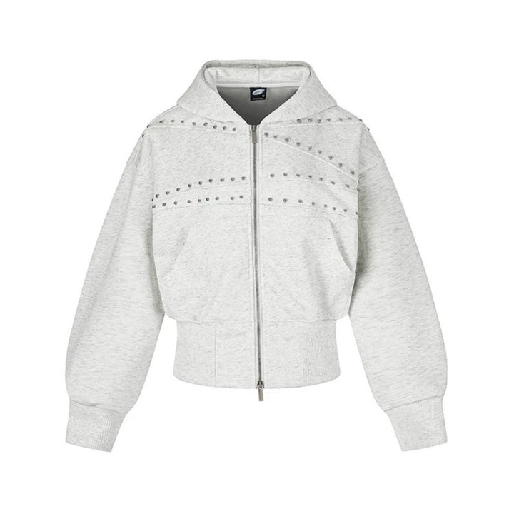 Women's short-cut zip hoodie with metallic stud detailing and wide ribbed hem Amarae