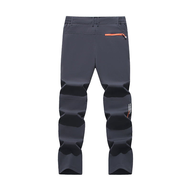 Men's softshell outdoor pants with reinforced knee sections, zippered pockets, and elastic waistband Amarae