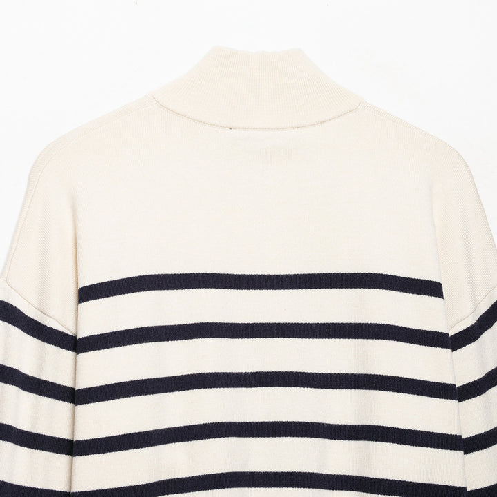 Women's Striped Half-Zip Knit Sweater with Stand-up Collar Amarae