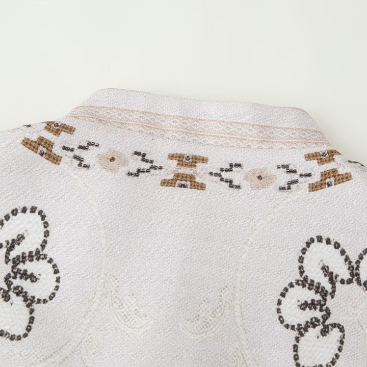 Women embroidered boxy short jacket with stand-up collar and floral embroidery Amarae