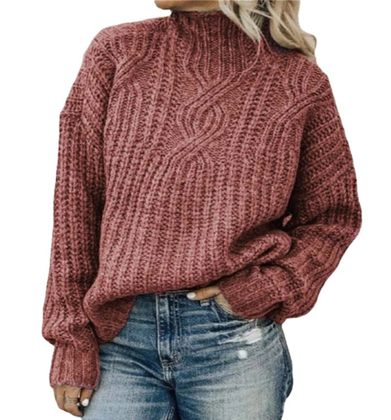 Chunky knit sweater for women with high collar and textured design Lune London
