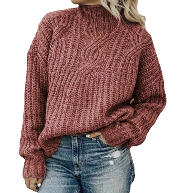 Chunky knit sweater for women with high collar and textured design Lune London