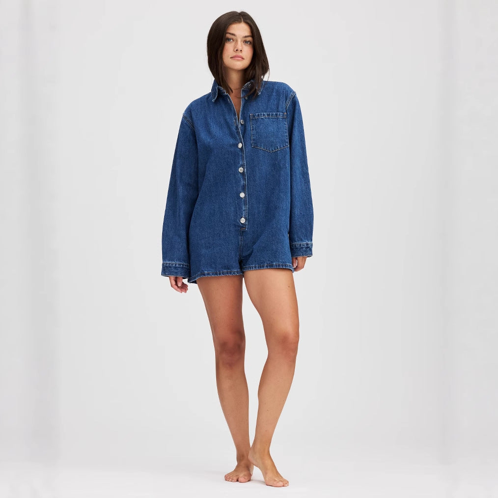 Women's Jeans Overall with Short Sleeves and Practical Pockets Lune London
