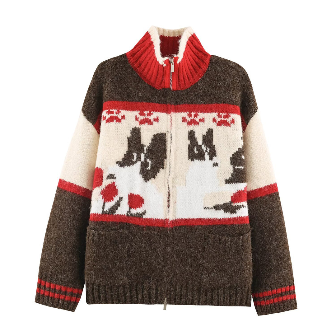 Women's Knit Two-Piece with Zipper Jacket and Flared Wool Blend Skirt Amarae