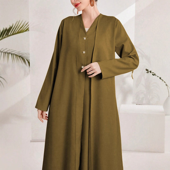 Elegant kaftan dress for women with continuous button placket Lune London