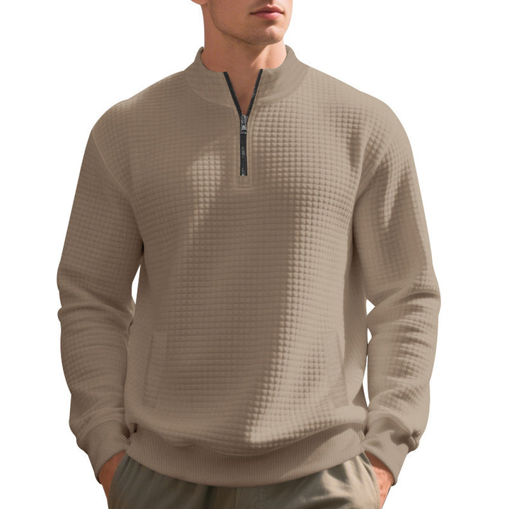 Elegant fleece sweater for men with half-zip closure and textured design Lune London