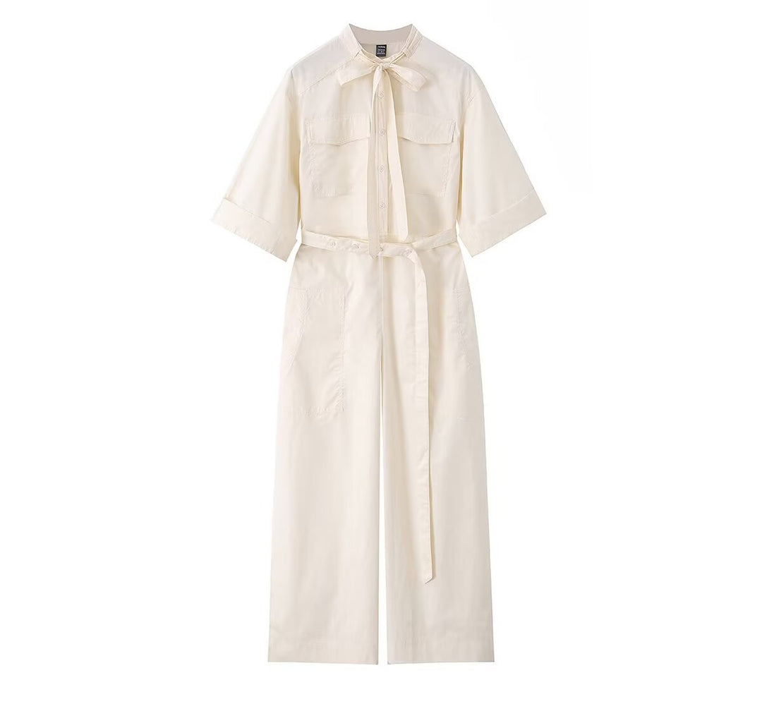Women’s overall with bow collar, waistband and wide legs Amarae