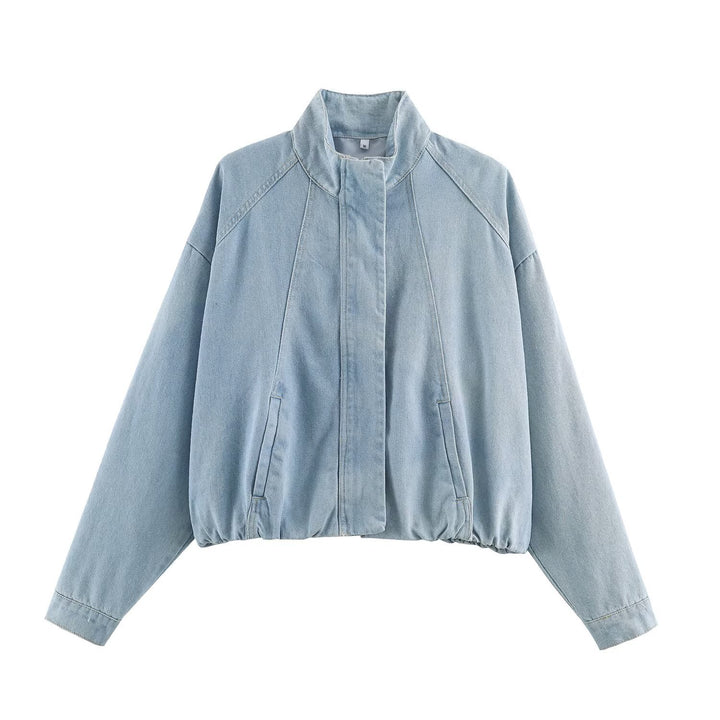 Women's short jacket made of lightweight denim quality with raglan sleeves and concealed placket Amarae