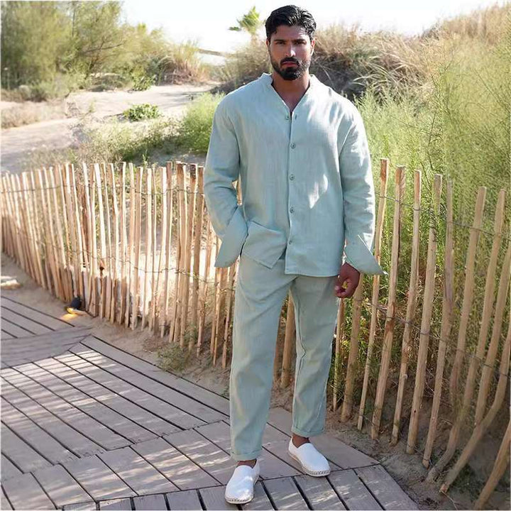 Men's casual linen set with button placket and elastic waistband Lune London