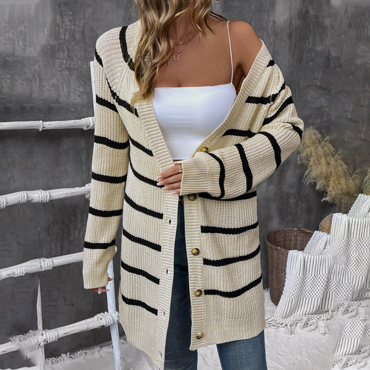 Knitted jacket for women with wide stripes Lune London