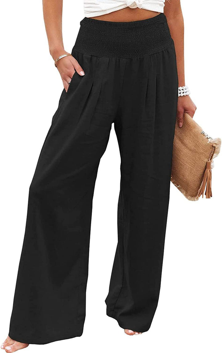 Light linen pants for women with elastic waist and wide fit Lune London