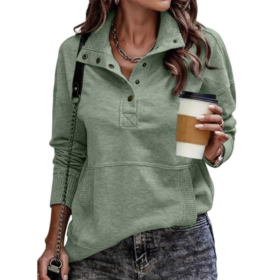 Vintage style women's sporty sweater with high collar and snap buttons Lune London