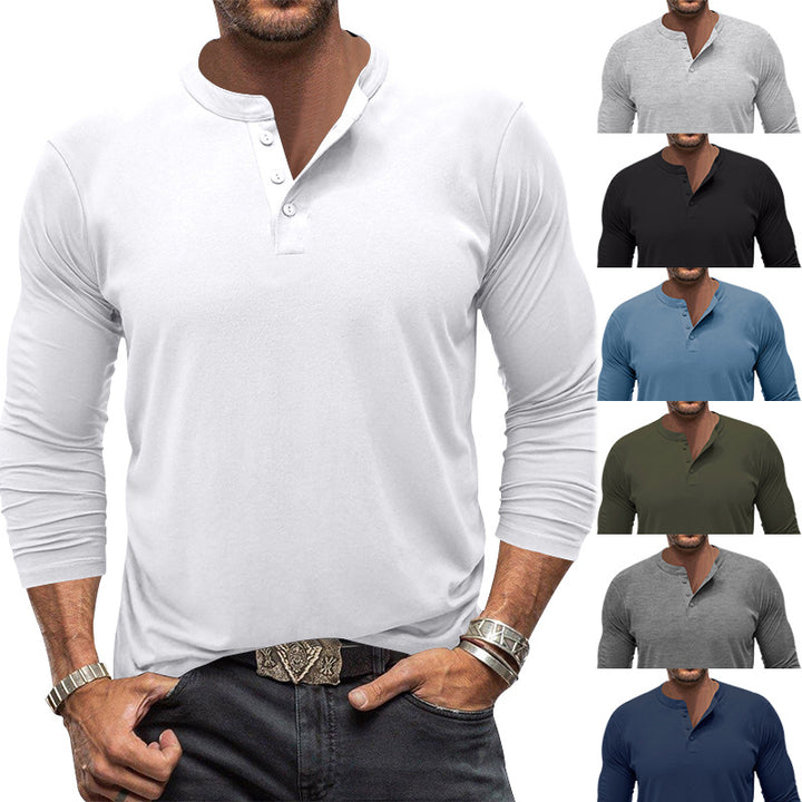 Men's long sleeve Henley shirt with modern collar and practical button details Lune London