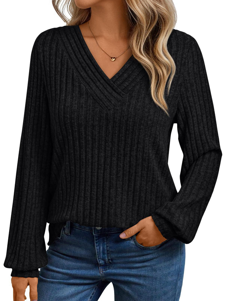 Women's comfortable long sleeve t-shirt with structured V-neck Lune London