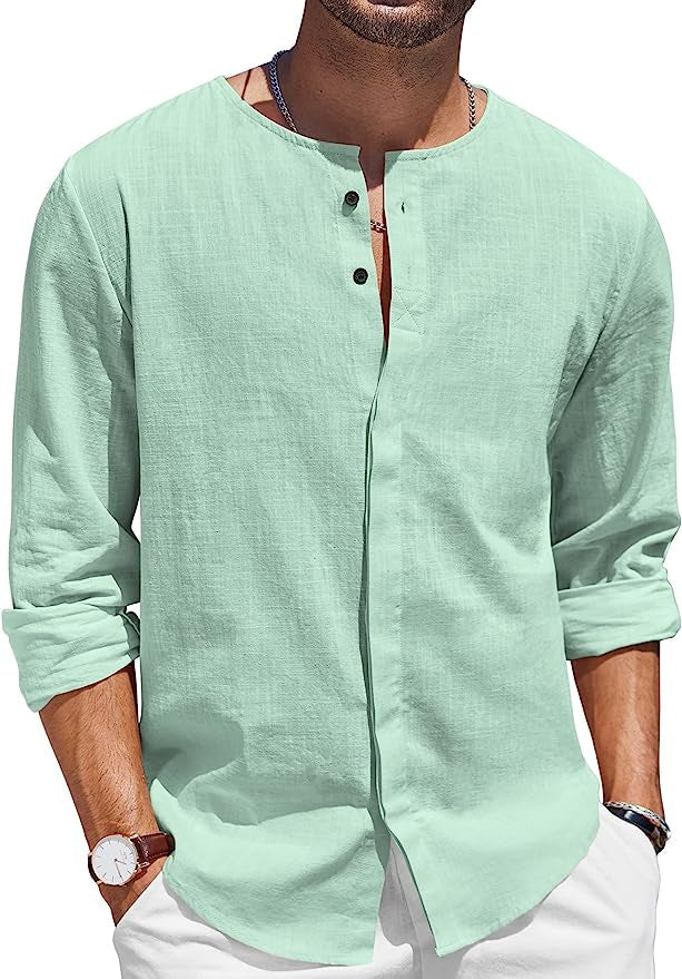 Linen shirt for men with a casual stand-up collar and button placket Lune London