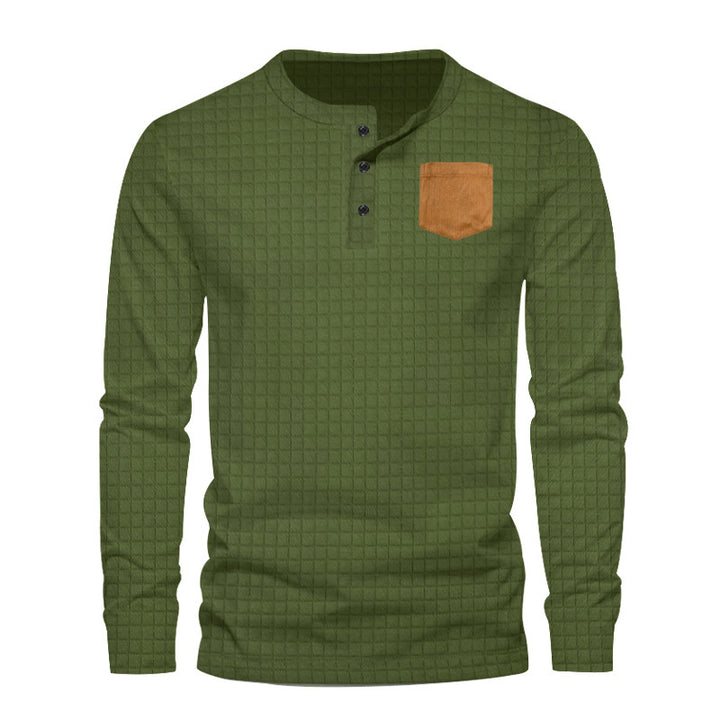 Men's long sleeve shirt with textured design and leather application Lune London