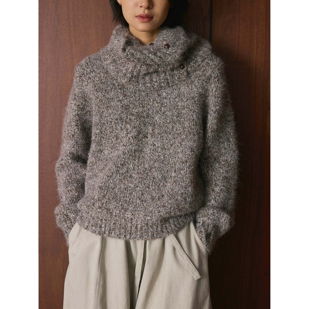 Women’s Fluffy Chunky Knit Sweater with Button Turtleneck Amarae