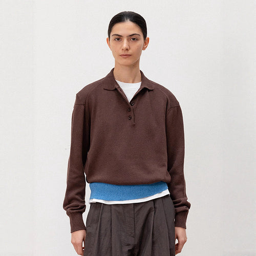 Femme pull en tricot décontracté avec col polo et ourlet contrastant Chic & Stil