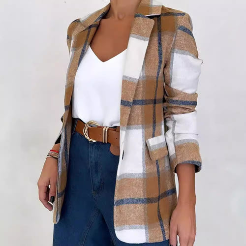 Ladies Elegant Checked Wool Blazer Amarae