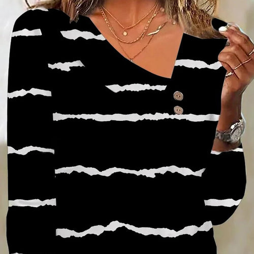 Amarae Women's Long Sleeve Shirt with Trendy V-Neck and Contrasting Stripes