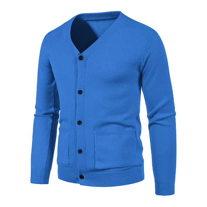 Knitted men's V neck jacket with practical pockets Lune London