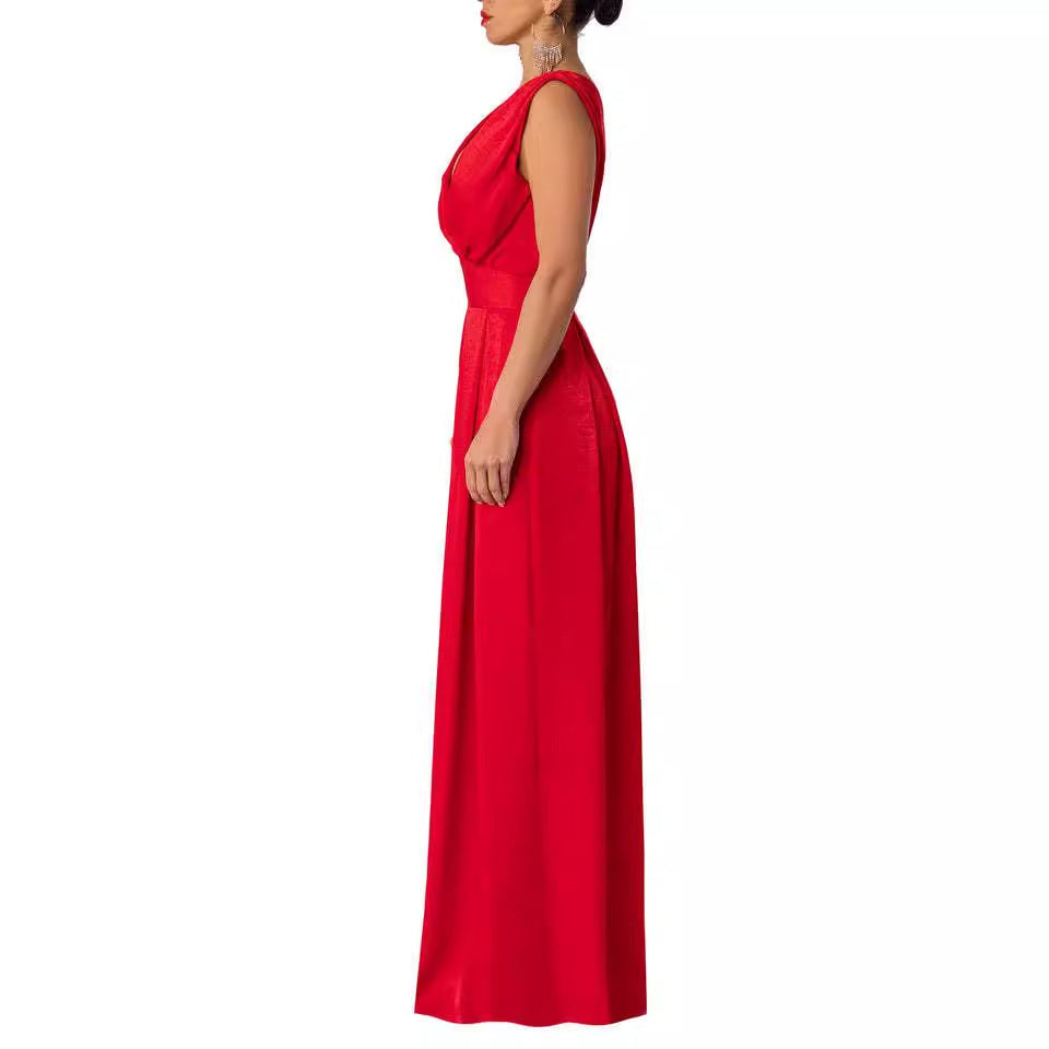Ladies Jumpsuit with Deep V-Neck and Wide Cut Leg Lune London