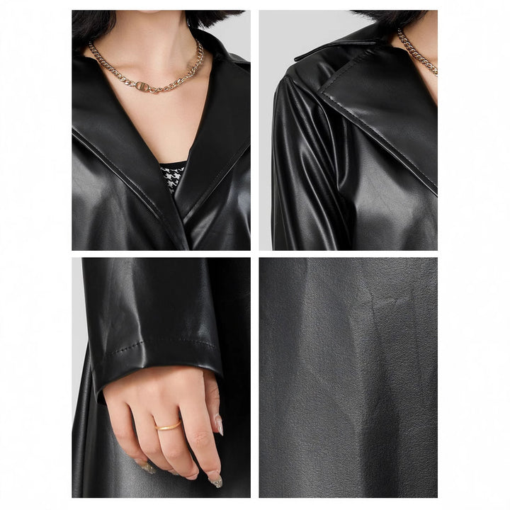 Ladies Elegant Chic and Stylish Faux Leather Trench Coat