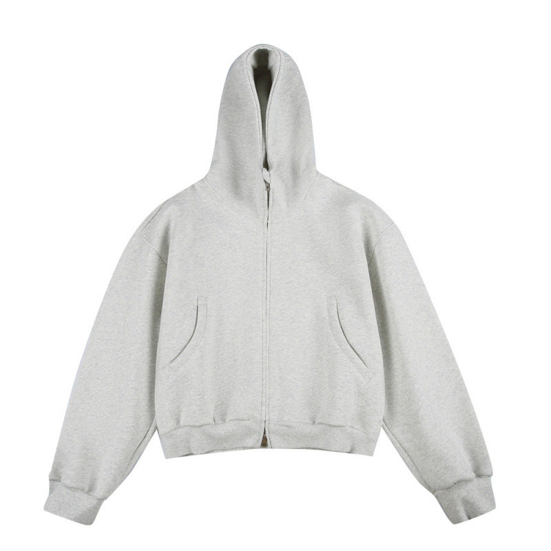 [Unisex] Short Boxy Hoodie with Continuous Zipper and Inserted Side Pockets Amarae