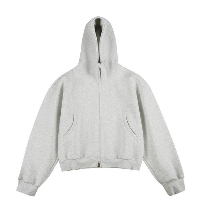 [Unisex] Short Boxy Hoodie with Continuous Zipper and Inserted Side Pockets Amarae
