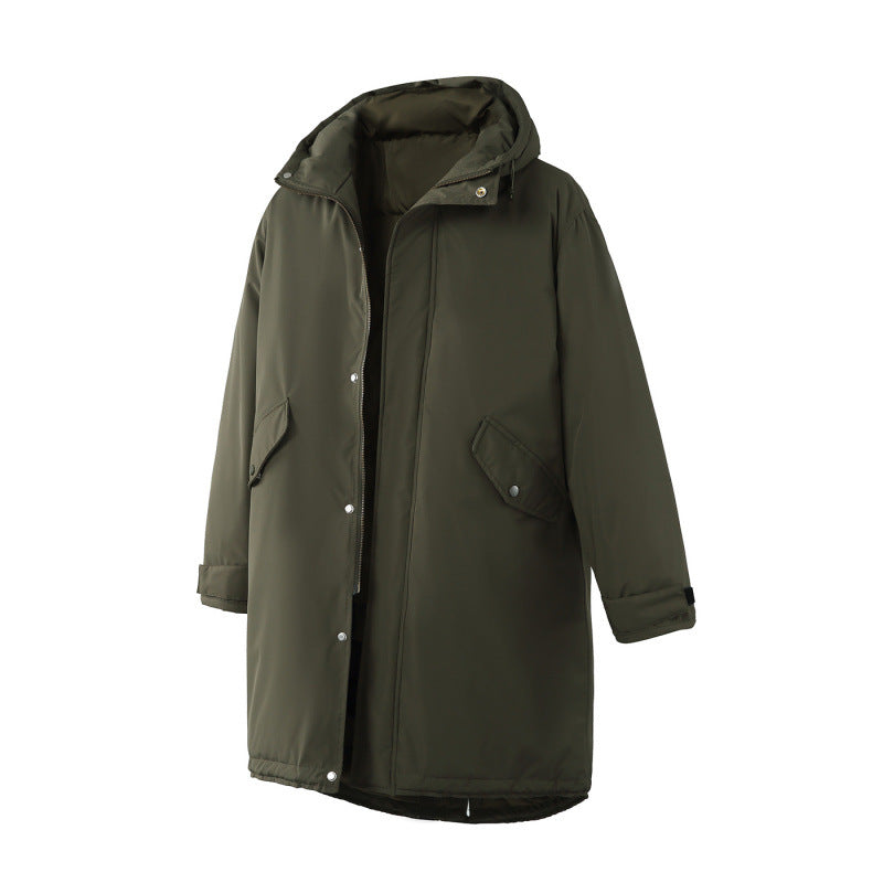 Unisex Quilted Long Parka in Boxy Cut with Hood and Drawstring Hem Amarae