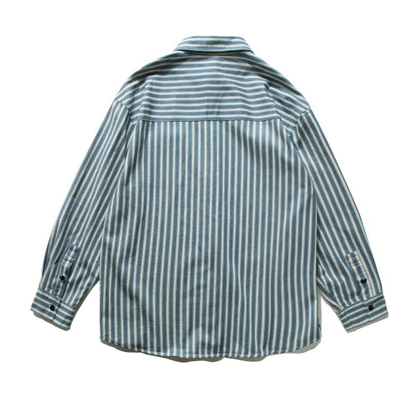 Unisex Oversized Shirt Jacket with Vertical Stripes, Boxy Cut and Chest Pocket Amarae