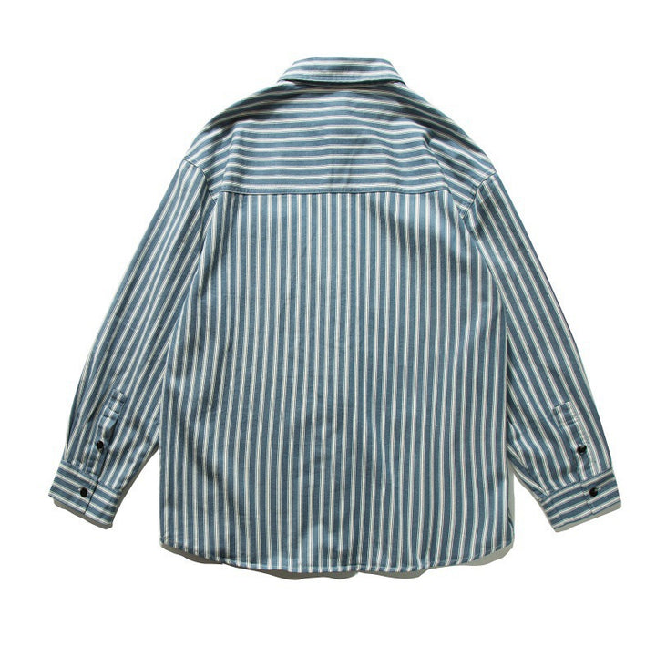 Unisex Oversized Shirt Jacket with Vertical Stripes, Boxy Cut and Chest Pocket Amarae
