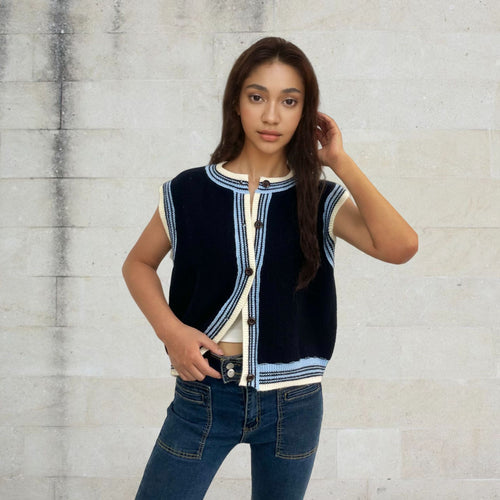 Women casual knit vest with practical buttons and modern accents Amarae