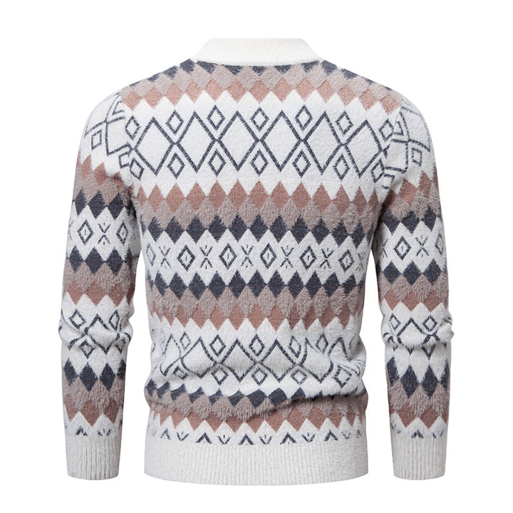 Knit sweater for men with geometric pattern and high collar Lune London