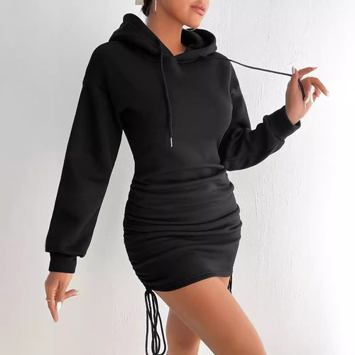 Hooded dress for women with side ruffle design and adjustable drawstring Amarae