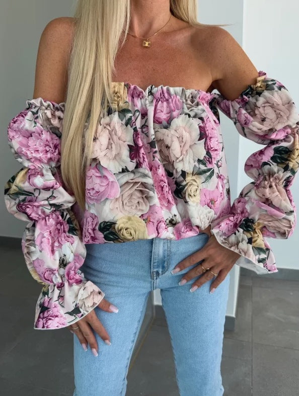 Off-shoulder floral blouse for women with balloon sleeves Lune London