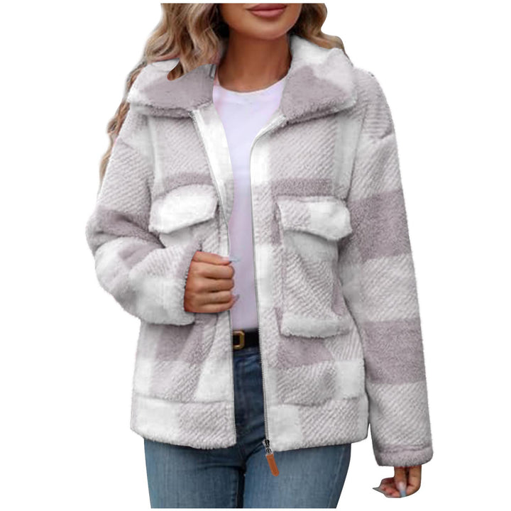 Fleece jacket for women with plaid pattern and practical pockets Lune London