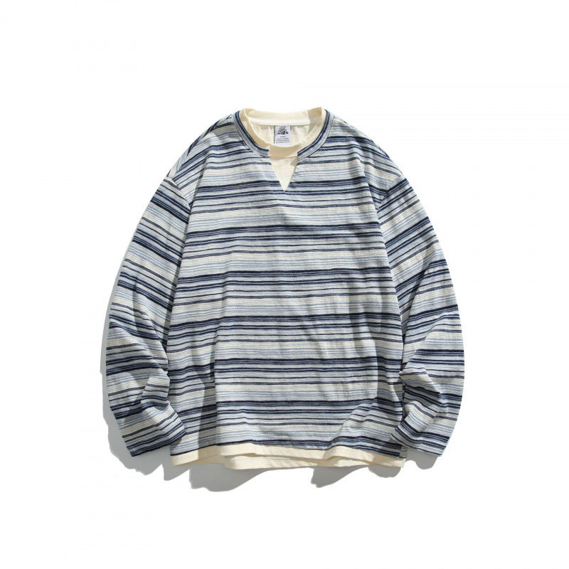 Unisex Striped Oversized Sweater with V-Inset and Layered Look Amarae